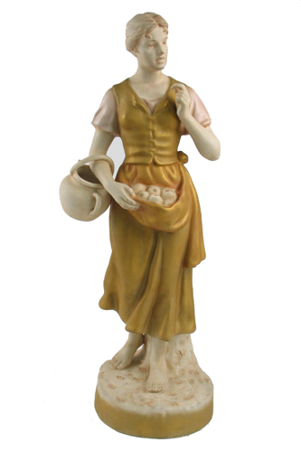 Appraisal: ROYAL DUX POTTERY FIGURE of a young barefoot woman carrying