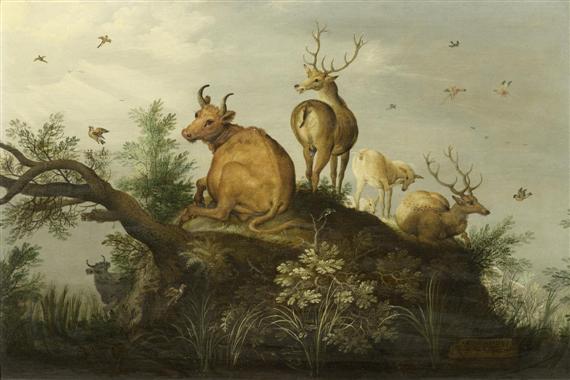 Appraisal: SAVERY ROELANT Kortrijk Utrecht Deer and cattle on a hill