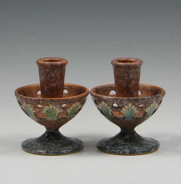 Appraisal: Roseville Ferella Candle Holders both are unmarked one with hairline