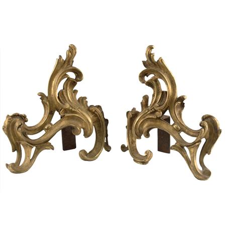 Appraisal: Pair of Rococo Style Gilt-Bronze Chenets Estimate -