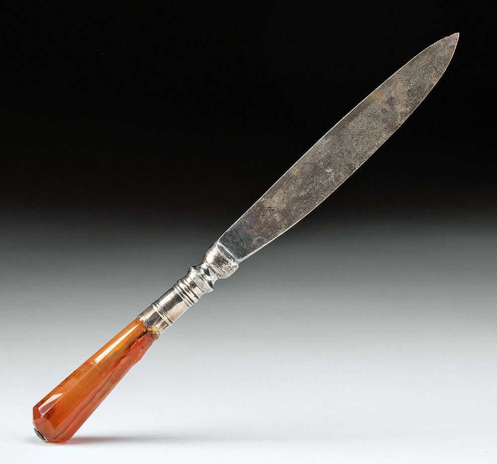 Appraisal: Victorian Silver Letter Opener w Carnelian Handle Originally Listed At