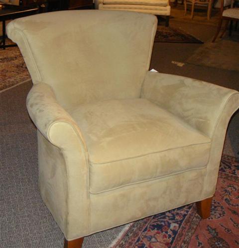 Appraisal: CONTEMPORARY ARM CHAIR UPHOLSTERED IN BEIGE FAUX SUEDE h w