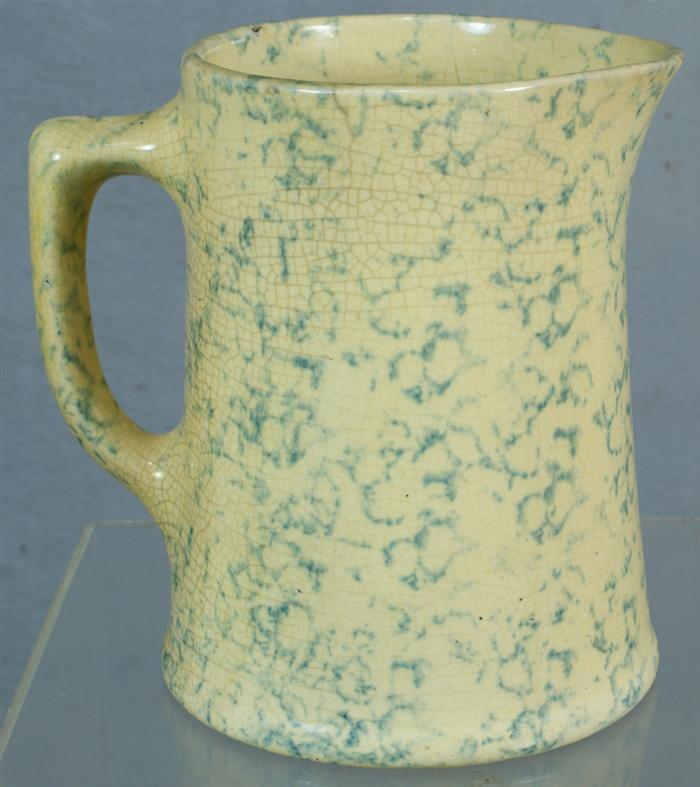 Appraisal: Yellowware pitcher with light blue sponge decoration craquleure tight hairlines