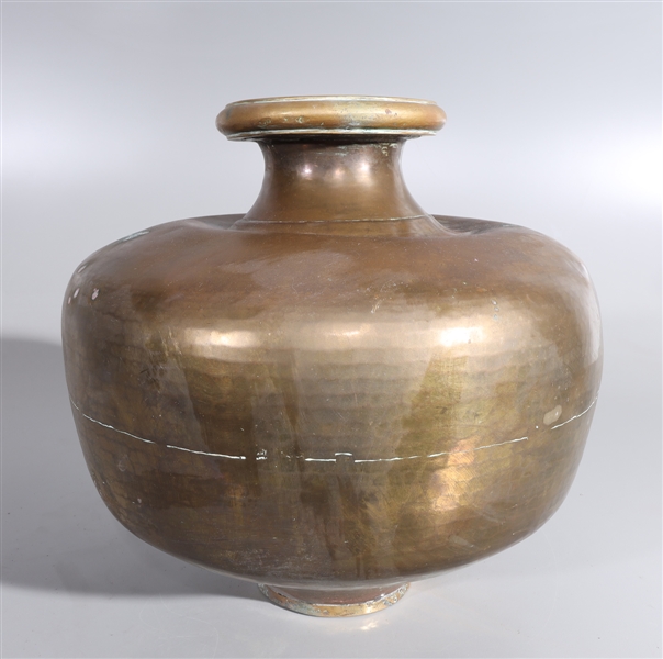 Appraisal: Large Indian bronze vessel with bulbous midsection some discoloration H