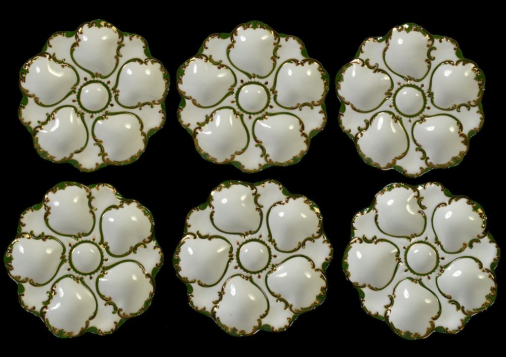 Appraisal: Set of Six Limoges Oyster Plates Limoges oyster plates with