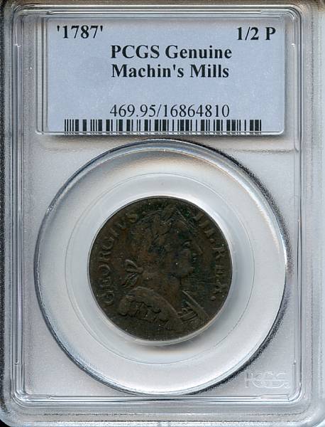 Appraisal: Machin's Mills Halfpenny Genuine Scratched PCGS Breen- Several scratches are