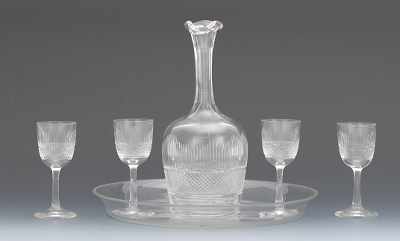 Appraisal: A Cut Glass Cordial Set of Decanter Four Glasses and