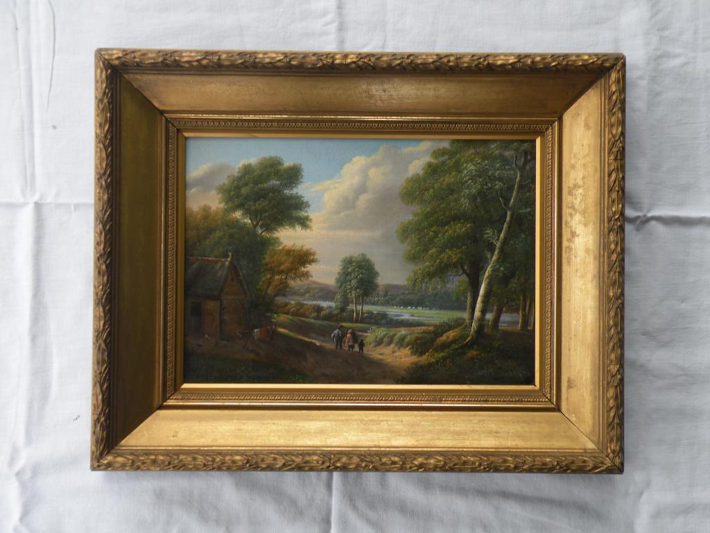 Appraisal: Koekoek th thC Figures and Cottage in woodland landscapeOil on