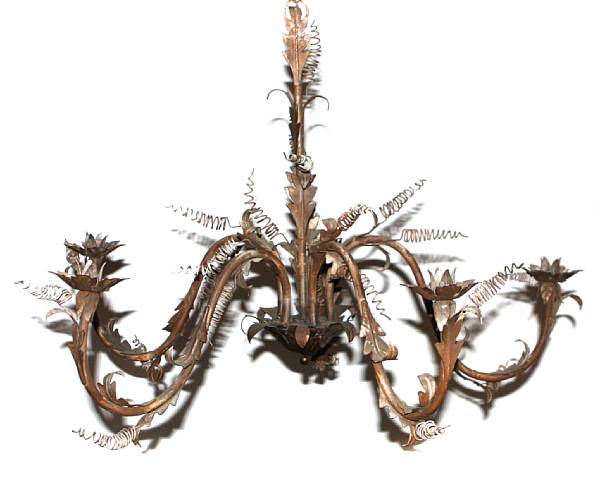 Appraisal: A wrought metal chandelier height in diameter in