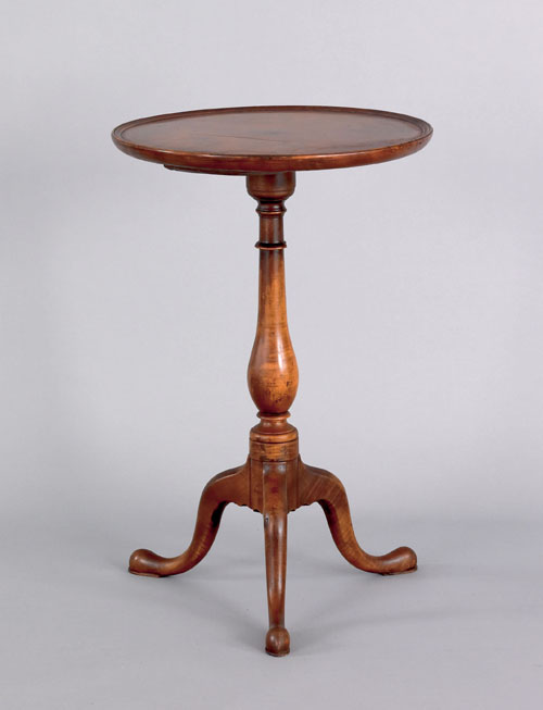 Appraisal: Pennsylvania curly maple candlestand late th c the circular dish