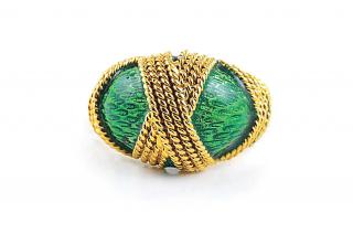 Appraisal: A Gold and Green Enamel Ring Designed as an K