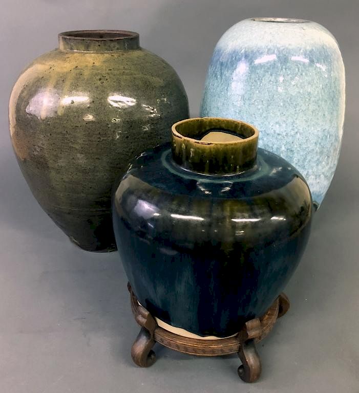 Appraisal: Three Modern Glazed Vases Three modern glazed vases largest h