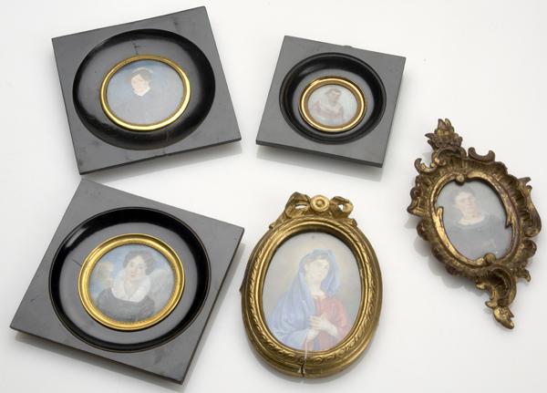 Appraisal: PORTRAIT MINIATURES Five paintings of women Two in oval gilded