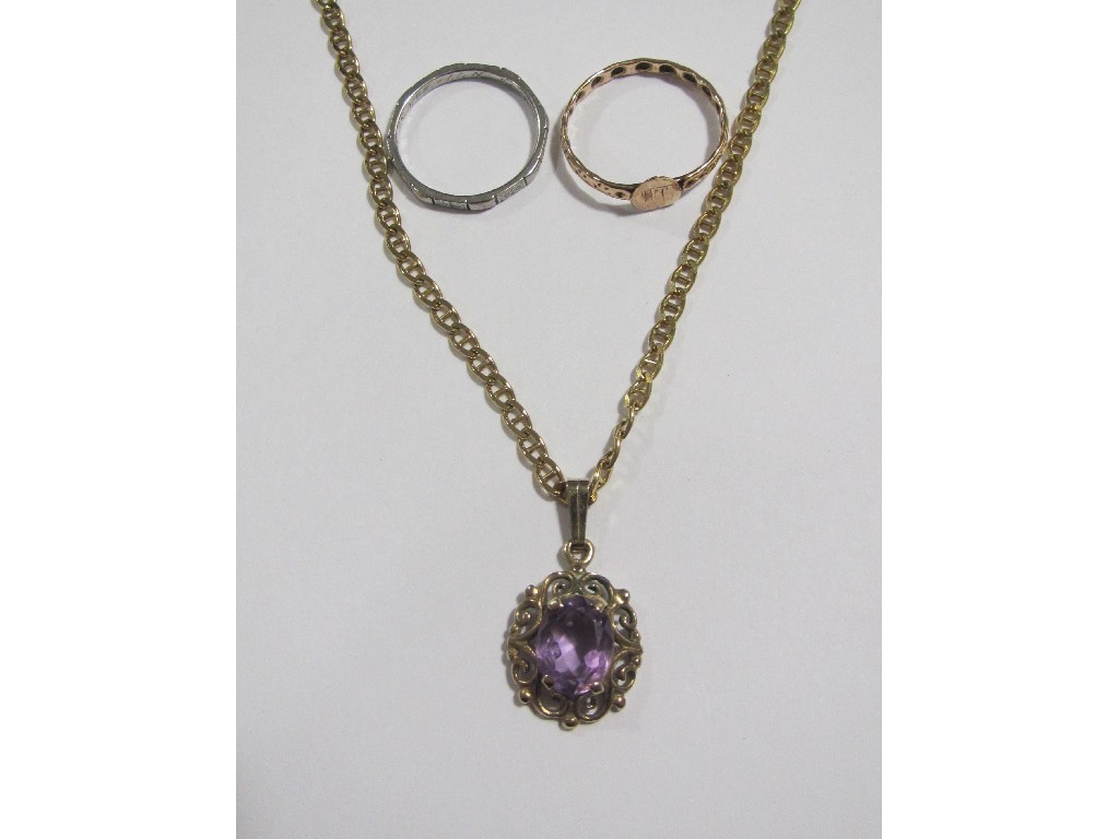 Appraisal: Lot comprising a ct gold mounted amethyst pendant on ct