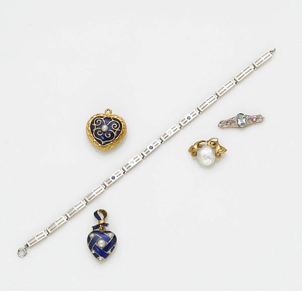 Appraisal: A collection of enamel pearl diamond gem-set k and k