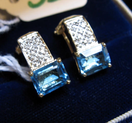 Appraisal: PAIR OF BLUE TOPAZ DIAMOND AND FOURTEEN KARAT GOLD EARRINGS