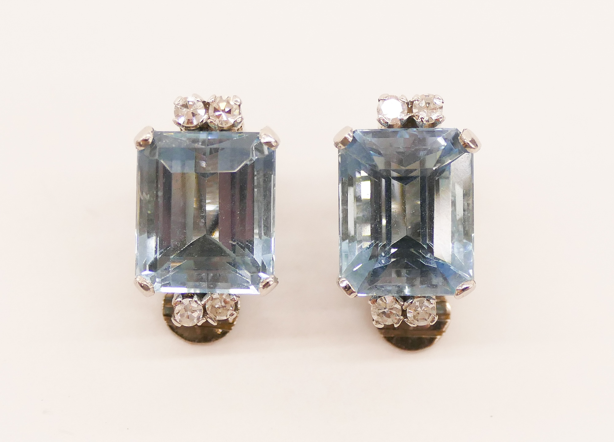 Appraisal: Pair Lady's Aquamarine Diamond Platinum Earrings mm They consist of