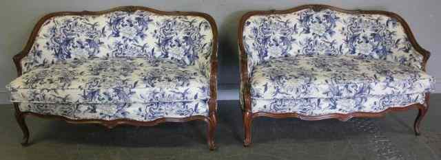 Appraisal: Pair of Louis XV Upholstered Settees From a NYC estate