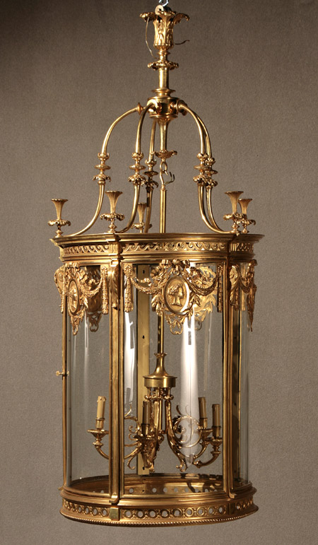 Appraisal: Monumental Louis XVI Style Ormolu and Glass Five-Light Hall Lantern