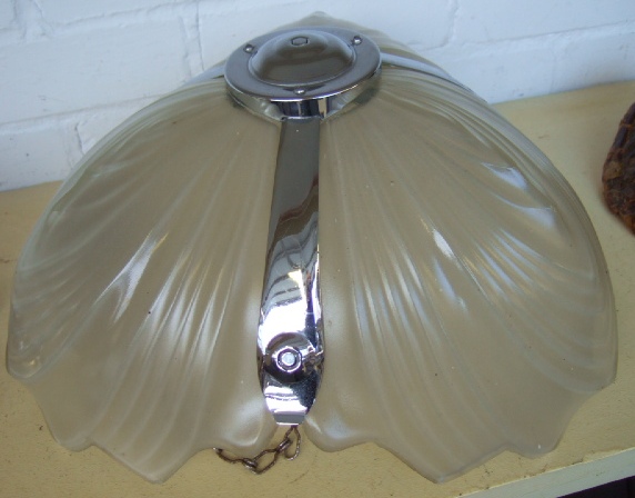 Appraisal: An early th century chrome and frosted glass centre light