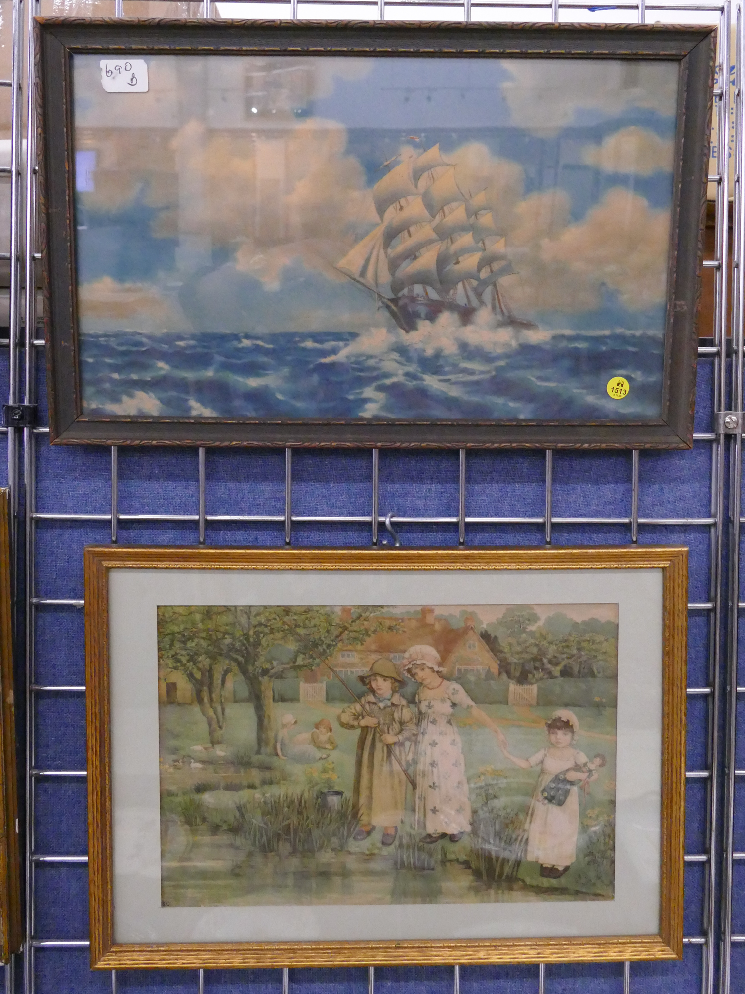 Appraisal: pc Vintage Framed Prints- Ship Children- largest x ''