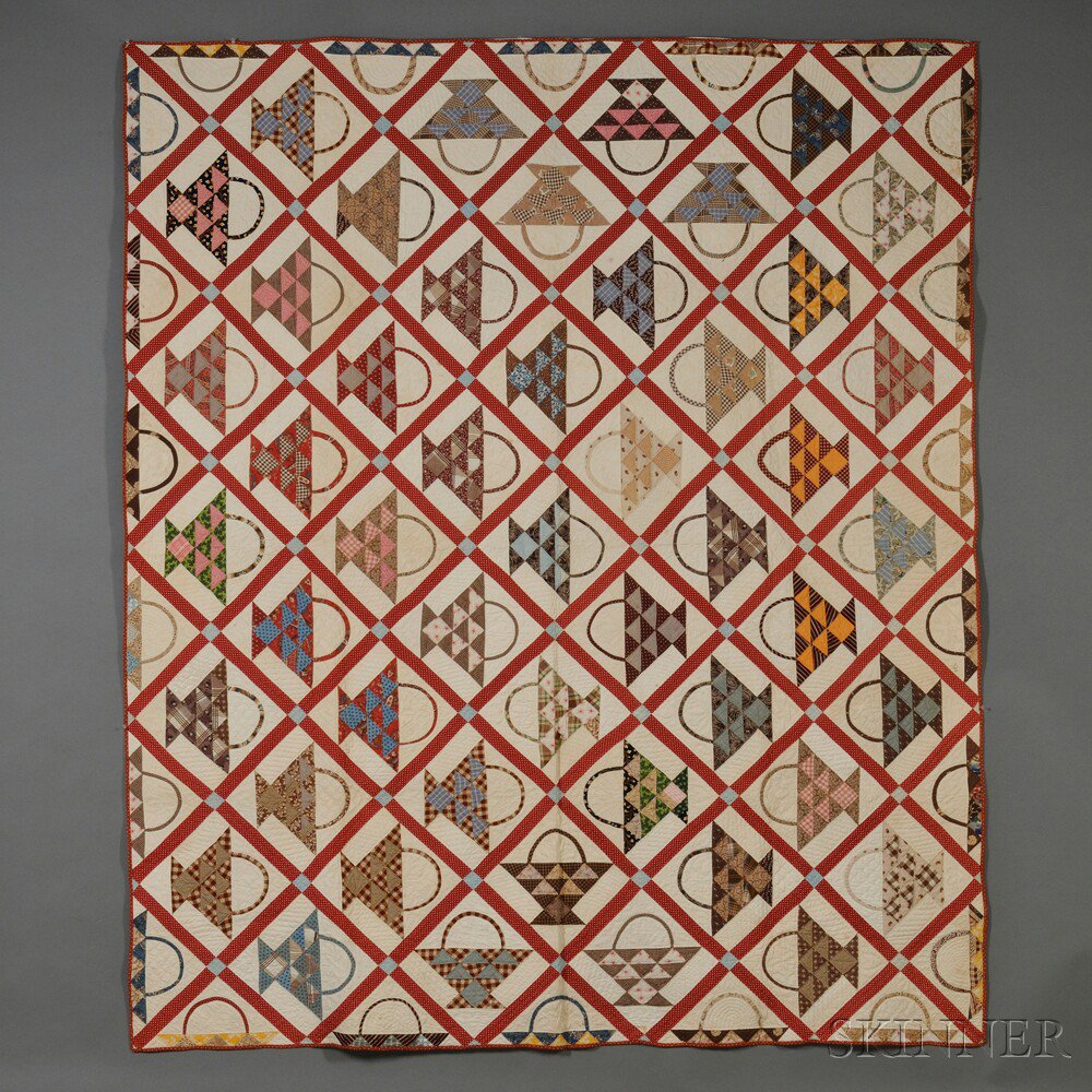 Appraisal: Pieced and Appliqued Cotton Cherry Baskets Pattern Quilt America late