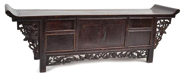 Appraisal: A CHINESE BLACK LACQUERED MINIATURE ALTAR TABLE rectangular with two