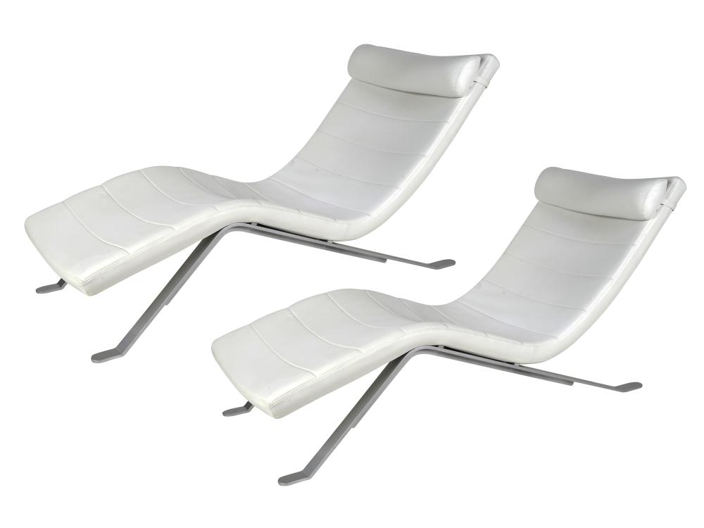 Appraisal: PAIR OF MODERNIST CHAISE LOUNGESeach with paper label to underside