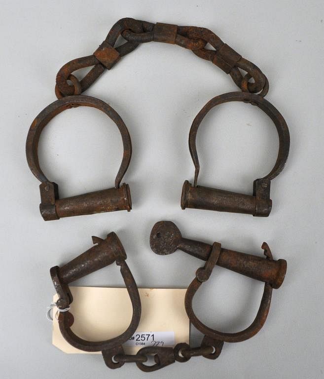 Appraisal: Rare th Century Slave Trade Shackles Cuffs the largest long