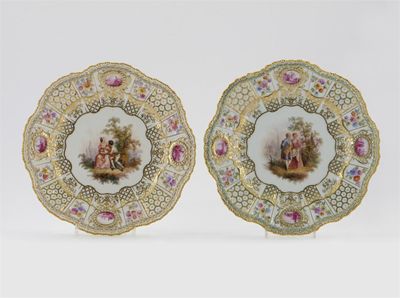 Appraisal: A pair of Meissen cabinet plates the wells painted with