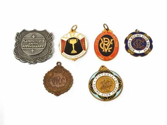 Appraisal: FIVE VICTORIA RACING CLUB BADGES - including - stamped verso