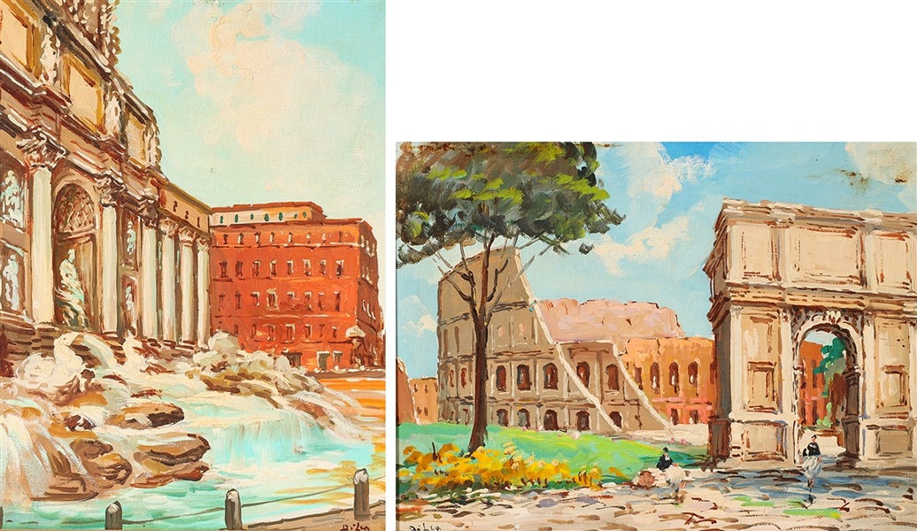 Appraisal: Two oil on board paintings of Italian monuments each signed