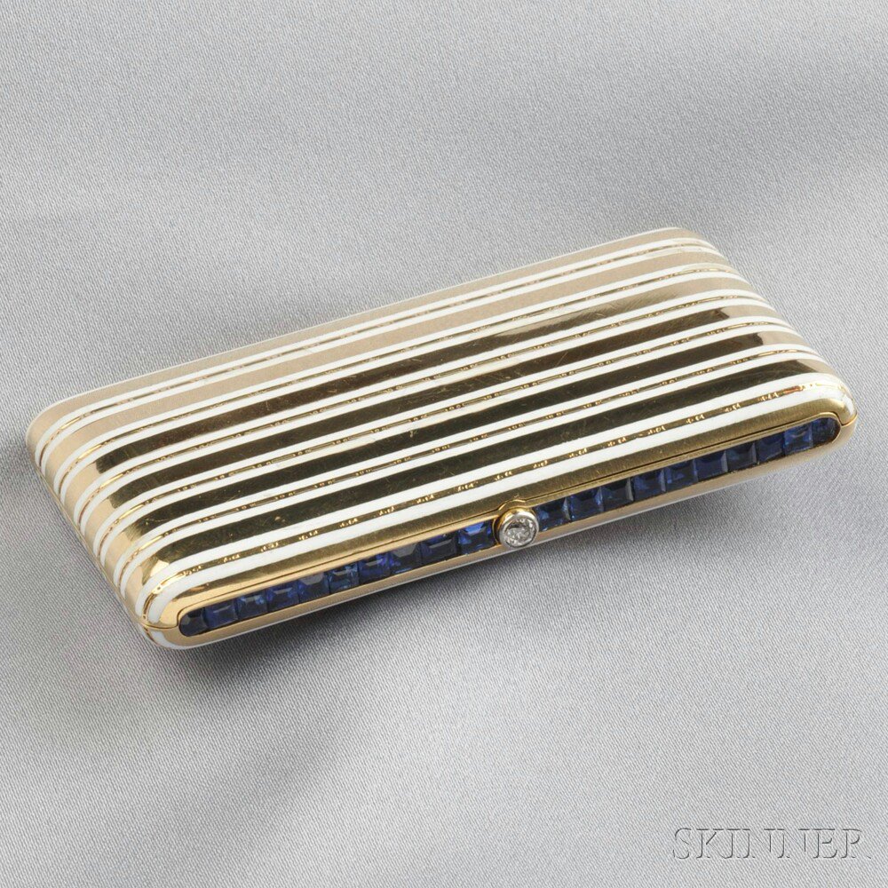 Appraisal: kt Gold Sapphire and Enamel Cigarette Case Cartier the rectangular