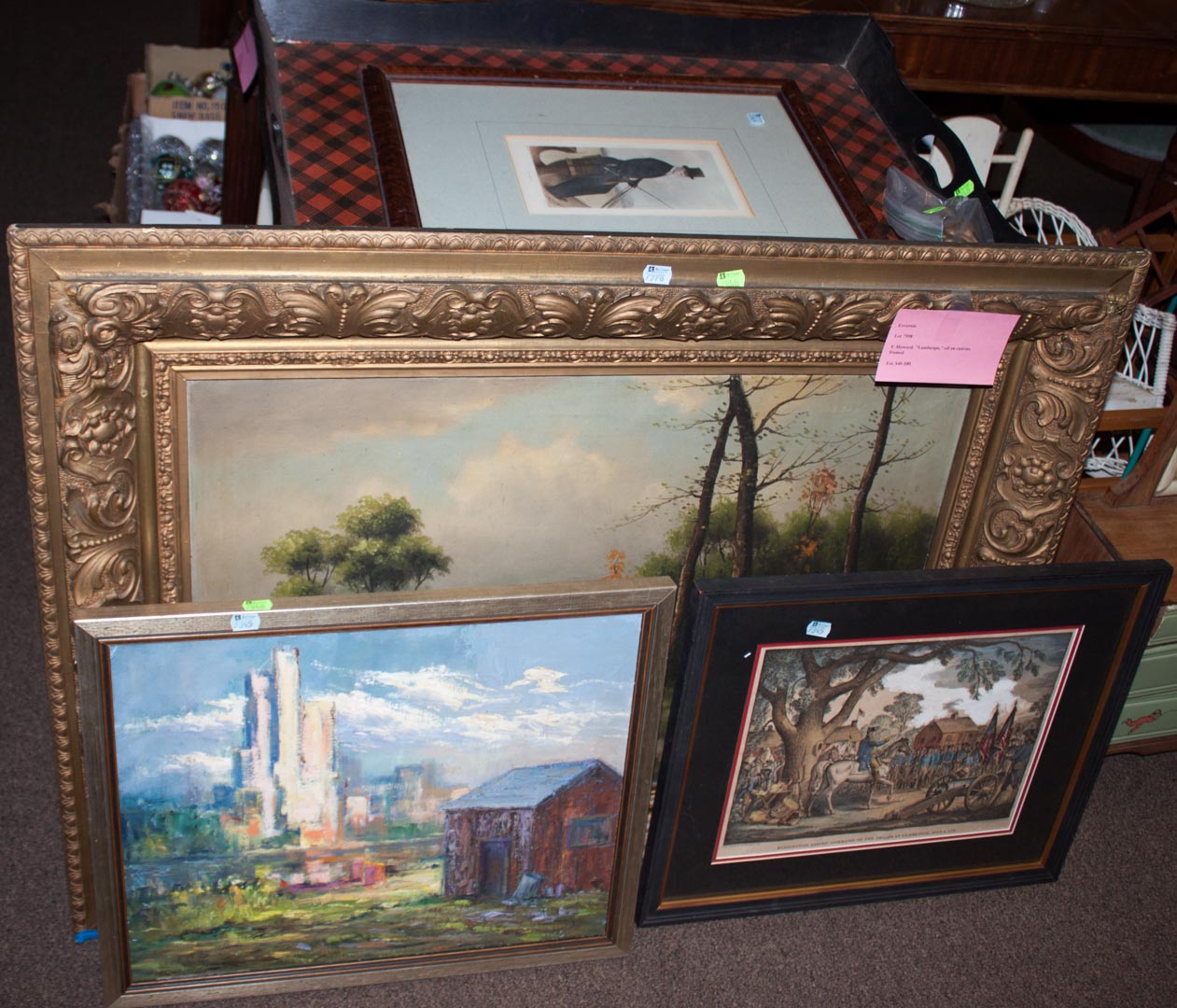 Appraisal: Assorted decorative items including two framed prints one oil on