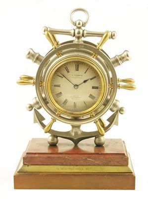 Appraisal: A novelty desk clock barometer the clock with a platform