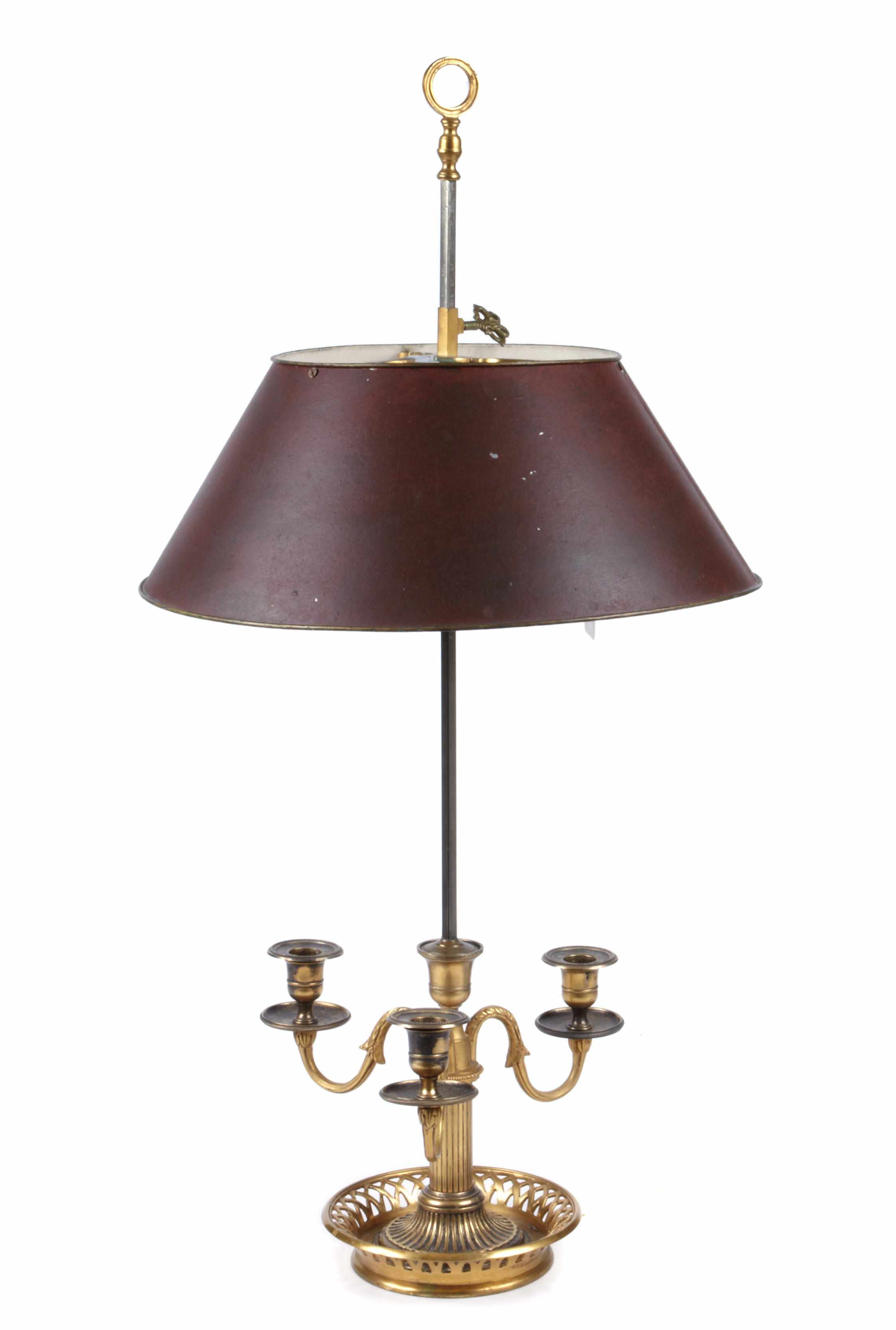 Appraisal: A gilt bronze and tole bouillotte lamp height in width