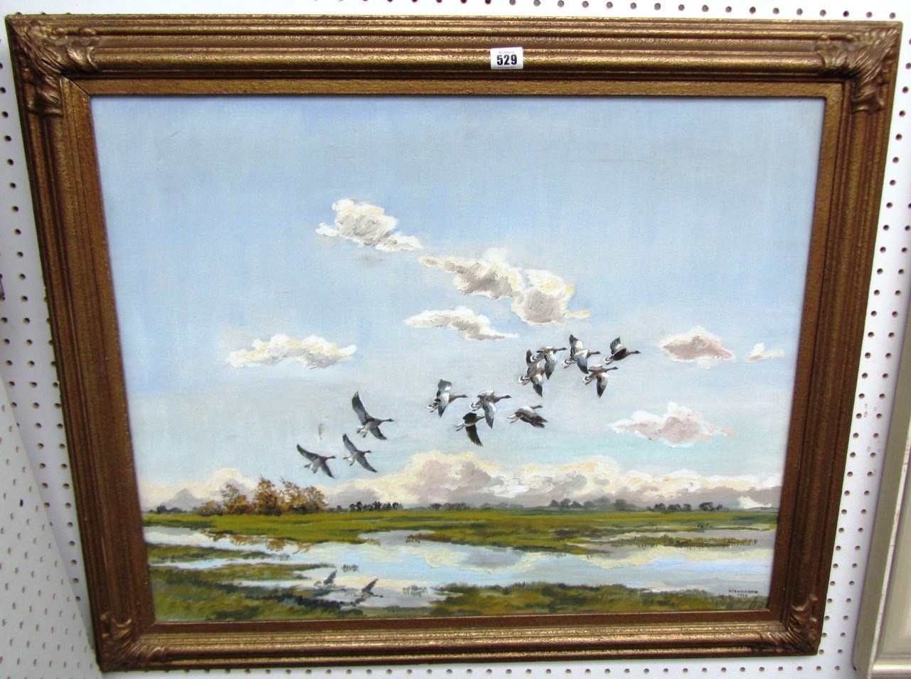 Appraisal: H Monahan th century Geese in flight oil on canvas