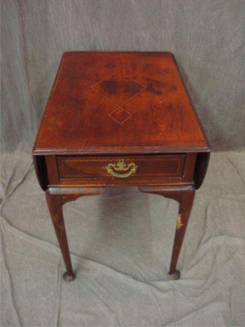 Appraisal: th Cent Queen Anne style drop leaf table with inlay