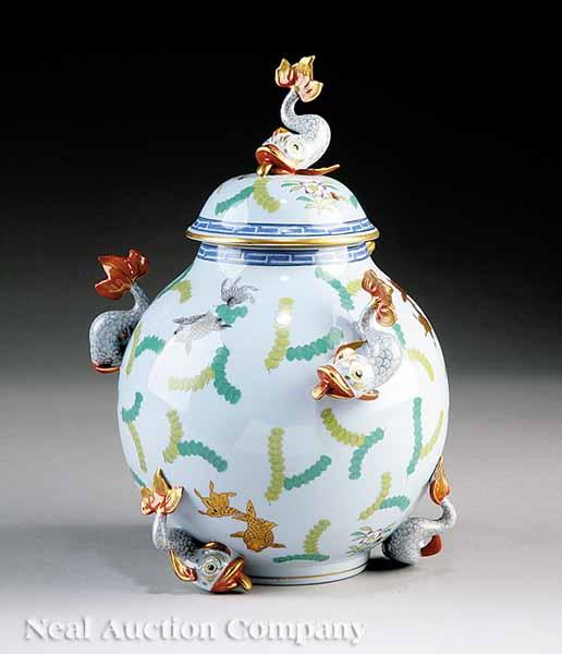 Appraisal: A Herend Porcelain Lidded Ginger Jar in the Poissons pattern