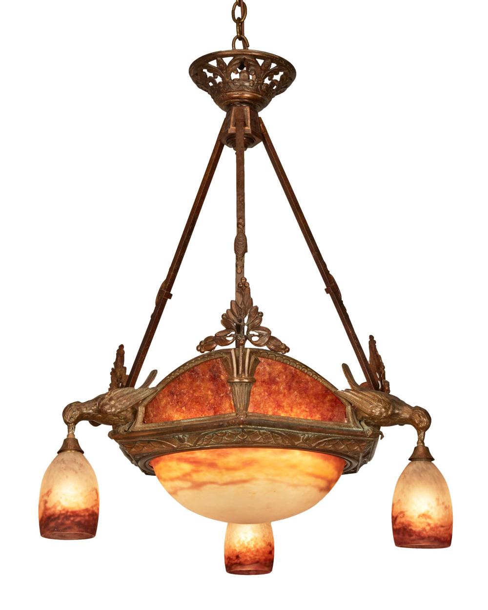 Appraisal: A Muller Fr res glass and wrought iron chandelier Second-quarter