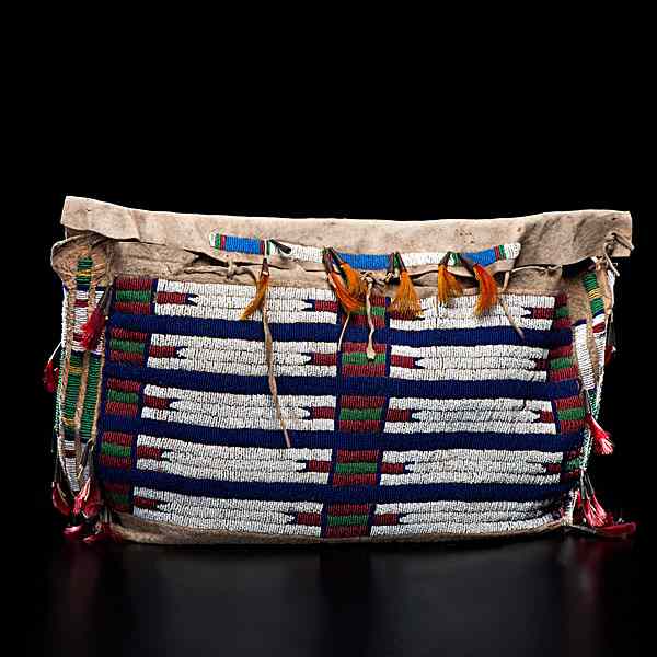 Appraisal: Cheyenne Beaded Buffalo Hide Possible Bag sinew-sewn and beaded using