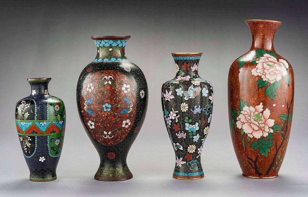 Appraisal: Japanese Cloisonne Vases incl Bluestone DESCRIPTION Four Japanese cloisonne vase