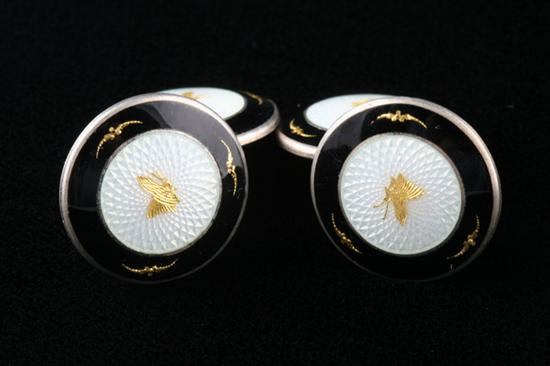 Appraisal: PAIR VINTAGE STERLING SILVER AND WHITE AND BLACK ENAMEL CUFFLINKS