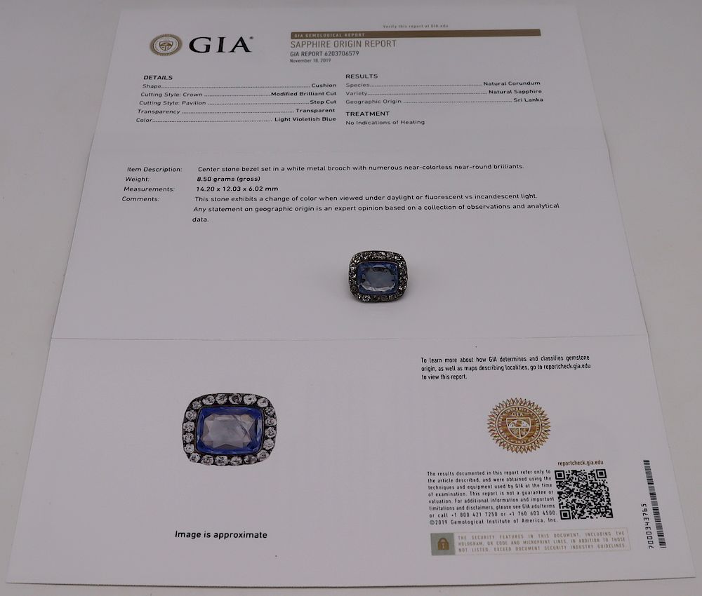 Appraisal: JEWELRY CEYLON Sapphire GIA Report No Antique kt gold and