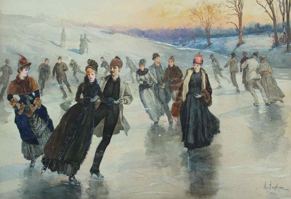 Appraisal: SANDHAM Henry Canadian - Skaters on the River Jealousy Watercolor