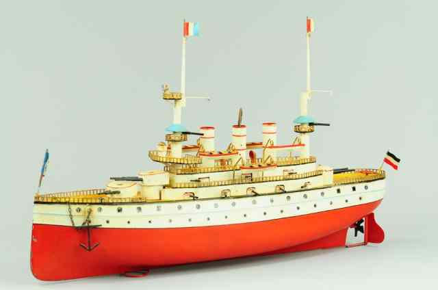 Appraisal: ERNST PLANK BATTLESHIP Germany tin ship painted in white and