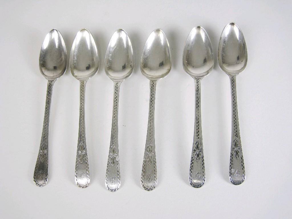 Appraisal: Six George III Teaspoons old english pattern with bright cut