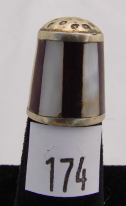 Appraisal: Mexico thimble with wood veneer mother of pearl