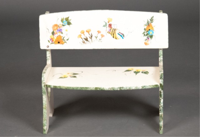 Appraisal: Painted Child's Bench White base with floral and butterfly motif