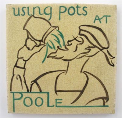 Appraisal: Using Pots at Poole' a rare Carter's Poole tile painted